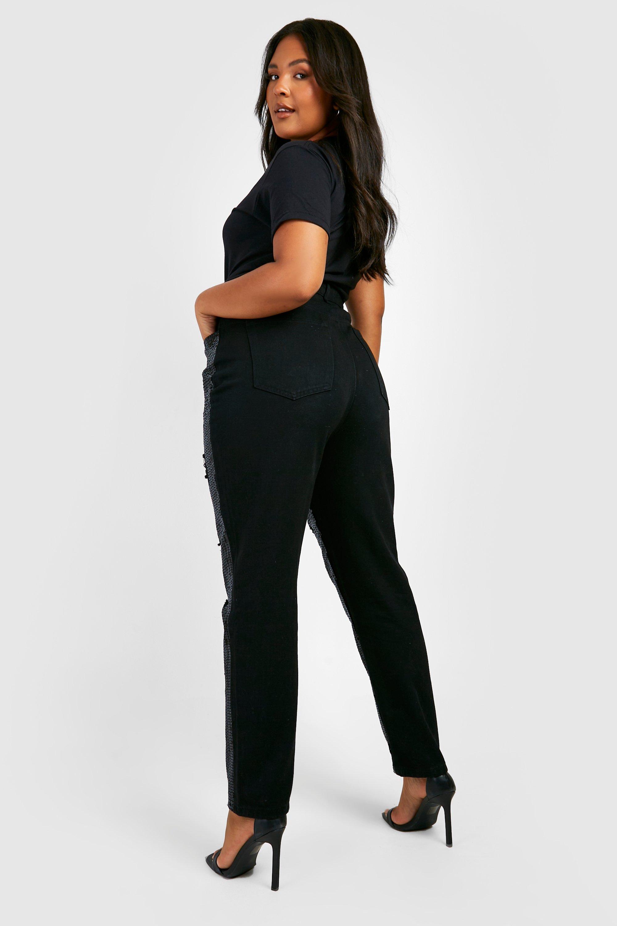 Plus Sequin Distressed Jeans | boohoo USA Plus Sequin Distressed Jeans | boohoo USA